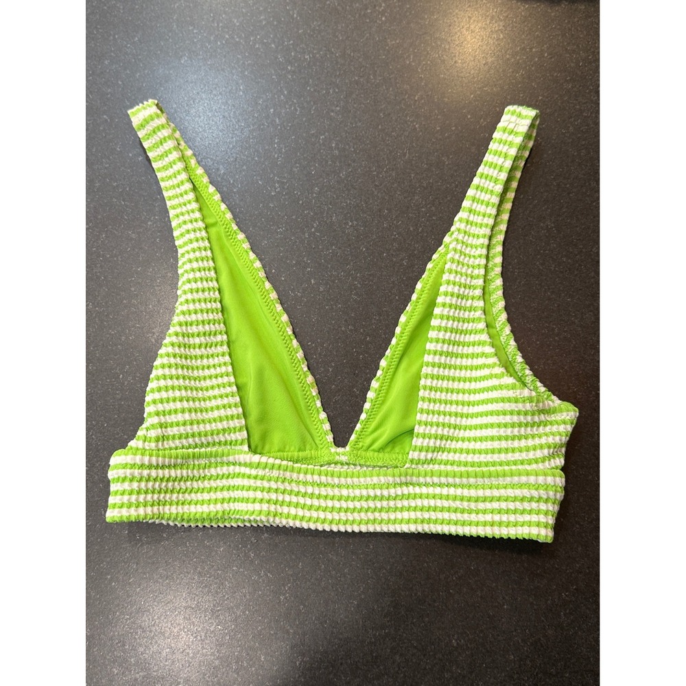 Aerie Triangle Bikini Top Womens XS Lime Green Striped Textured UPF 50 - Picture 3 of 6